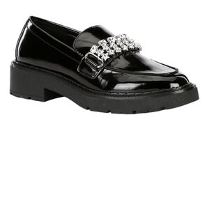 Gianni Bini ALTER EGO RHINESTONE STRAP SHINY LOAFERS, BLACK, SIZE 8.5, NWT